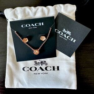 Coach Rose Gold Flower Earrings and Necklace Set NEW